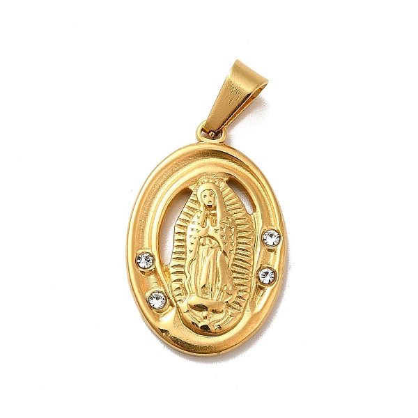 

PandaHall Vacuum Plating 304 Stainless Steel Pendants, with Rhinestone, Oval with Virgin Mary, Golden, 25x16.5x3mm, Hole: 7x3.5mm Stainless...