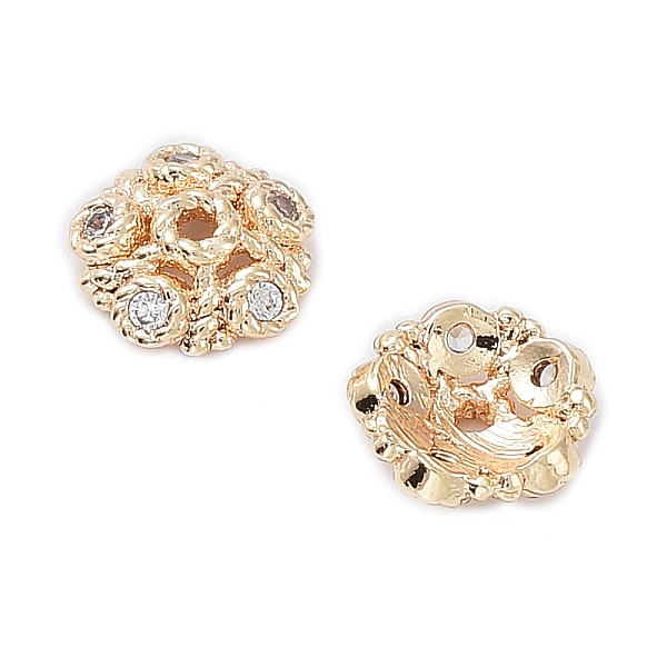 

PandaHall Rack Plating Brass Cubic Zirconia Bead Cap, 5-Petal Flower, Real 18K Gold Plated, 6x2mm, Hole: 0.7mm Brass+Cubic Zirconia