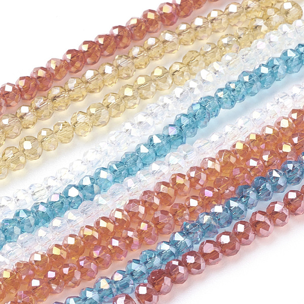 

PandaHall Electroplate Glass Beads Strands, AB Color Plated, Faceted Rondelle, Mixed Color, 3x2mm, Hole: 0.5mm, about 165~170pcs/strand..., Multicolor