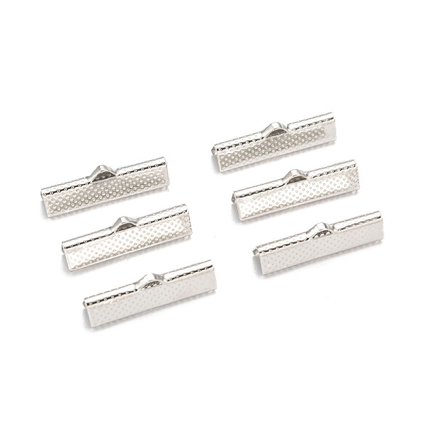 

PandaHall Iron Ribbon Crimp Ends, Platinum, 8x25mm, Hole: 1.6mm Iron