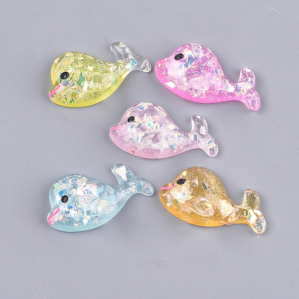 

PandaHall Resin Cabochons, with Shell Chip, Whale, Mixed Color, 22x38x13mm Resin Fish Multicolor