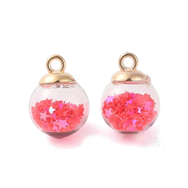 

PandaHall Glass Round Pendants, with Plastic Finding and Foam Glitter, Hot Pink, 21x16mm, Hole: 2.5mm Glass Round