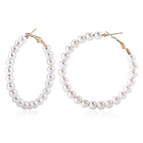 

PandaHall Shell Pearl Beaded Big Hoop Earrings, Alloy Jewelry for Women, Golden, 53.5mm, Pin: 0.8mm Shell Round