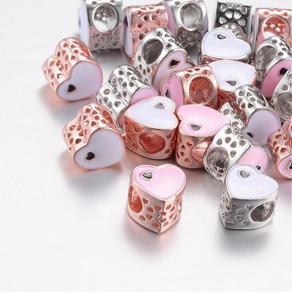 

PandaHall Alloy Enamel European Beads, Large Hole Beads, Hollow Heart, Mixed Color, 10x10~10.5x8mm, Hole: 5mm Alloy+Enamel Heart Multicolor