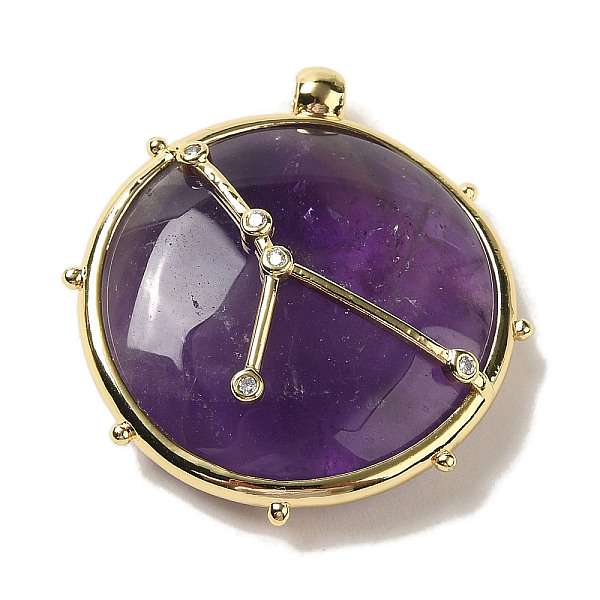 

PandaHall Constellation Natural Amethyst Pendants, Brass Flat Round Charms, Golden, Cancer, 32x30x9mm, Hole: 2mm Amethyst Cancer