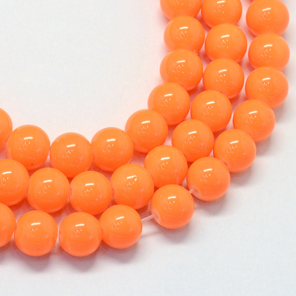

PandaHall Baking Painted Glass Round Bead Strands, Dark Orange, 8.5~9mm, Hole: 1.5mm, about 100~105pcs/strand, 31.8 inch Glass Round Orange