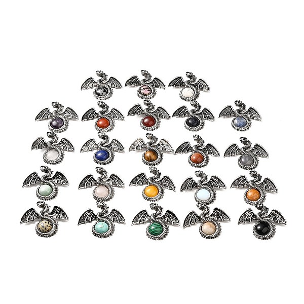 

PandaHall Natural & Synthetic Mixed Gemstone Big Pendants, Dragon Charms, with Rack Plating Antique Silver Tone Alloy Findings, Cadmium Free...