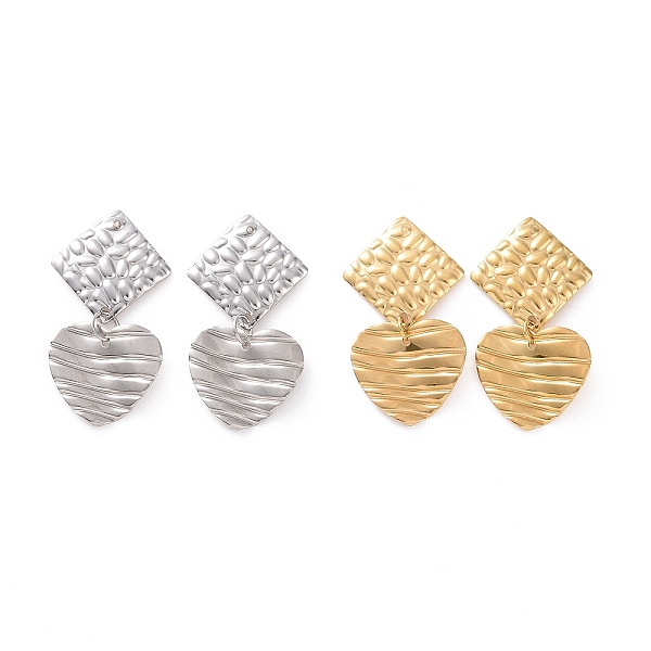 

PandaHall 304 Stainless Steel Heart with Rhombus Dangle Stud Earrings for Women, Mixed Color, 35mm, Pin: 0.8mm 304 Stainless Steel Heart