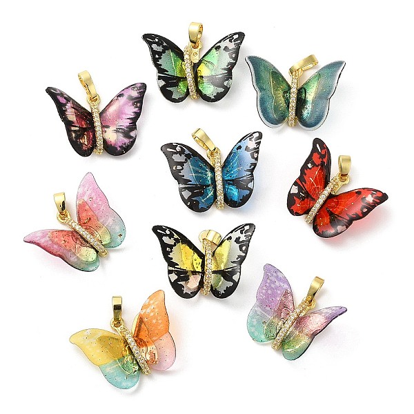 

PandaHall Brass Pendants, with Cubic Zirconia, Film, Long-Lasting Plated, Lead Free & Cadmium Free, Real 18K Gold Plated, Butterfly, Mixed..., Multicolor
