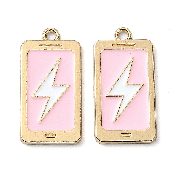 

PandaHall Rack Plating Alloy Enamel Pendants, Nickel Free, Rectangle with Lightning Charm, Golden, Pink, 24x12x1.5mm, Hole: 1.6mm...