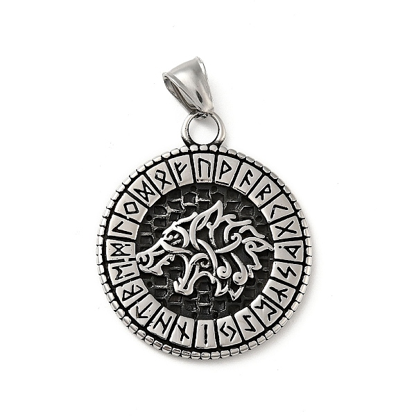 

PandaHall 304 Stainless Steel Pendants, Norse Valknut Rune with Wolf, Antique Silver, 41.5x35x3mm, Hole: 7.5x4mm 304 Stainless Steel Flat...