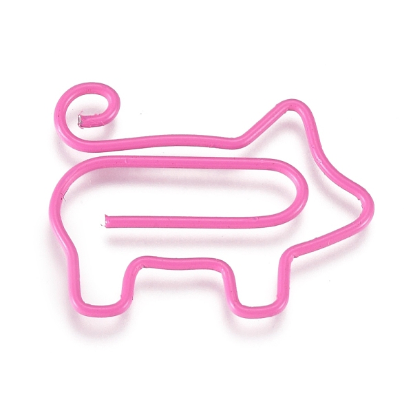 PandaHall Pig Shape Iron Paperclips, Cute Paper Clips, Funny Bookmark Marking Clips, Hot Pink, 20.5x26.5x1mm Iron Pink
