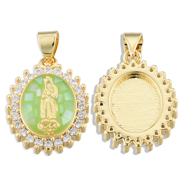 

PandaHall Brass Micro Pave Clear Cubic Zirconia Pendants, with Enamel and Shell, Real 18K Gold Plated, Nickel Free, Oval with Virgin Mary...