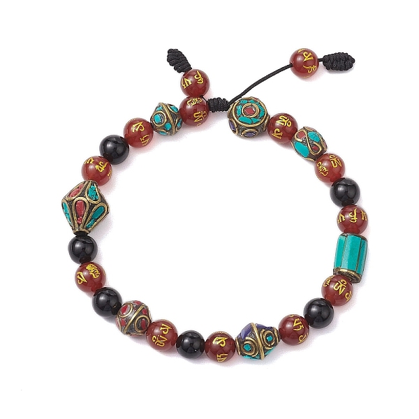 

PandaHall 8mm Round Tibetan Style Natural Agate Braided Bead Bracelets, Om Mani Padme Hum Bicone Alloy Adjustable Bracelets for Women Men...