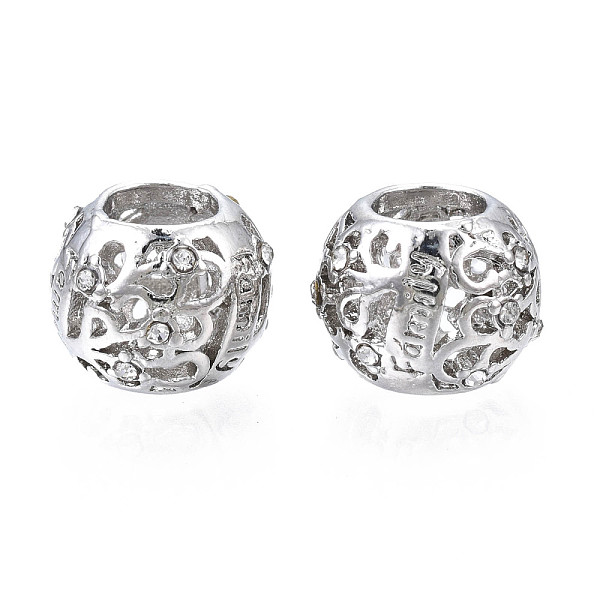 

PandaHall Rack Plating Alloy European Beads, Large Hole Beads, with Rhinestone, Cadmium Free & Nickel Free & Lead Free, Rondelle, Platinum..., Clear