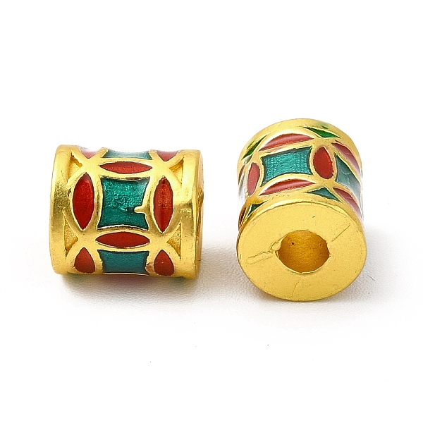 

PandaHall Alloy Enamel Beads, Rack Plating, Column with Coin Pattern, Matte Gold Color, Dark Cyan, 9.5x8mm, Hole: 3mm Alloy+Enamel Column