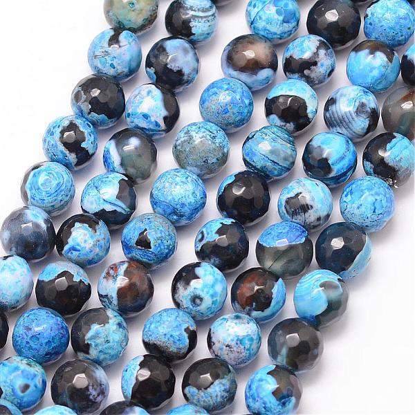 

PandaHall Natural Fire Crackle Agate Bead Strands, Round, Grade A, Faceted, Dyed & Heated, Deep Sky Blue, 8mm, Hole: 1mm, about 47pcs/strand...