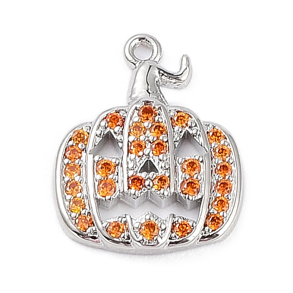 

PandaHall Rack Plating Brass Orange Cubic Zirconia Pendants, Lead Free & Cadmium Free, Long-Lasting, Pumpkin Charm, Platinum, 18x14x3mm...