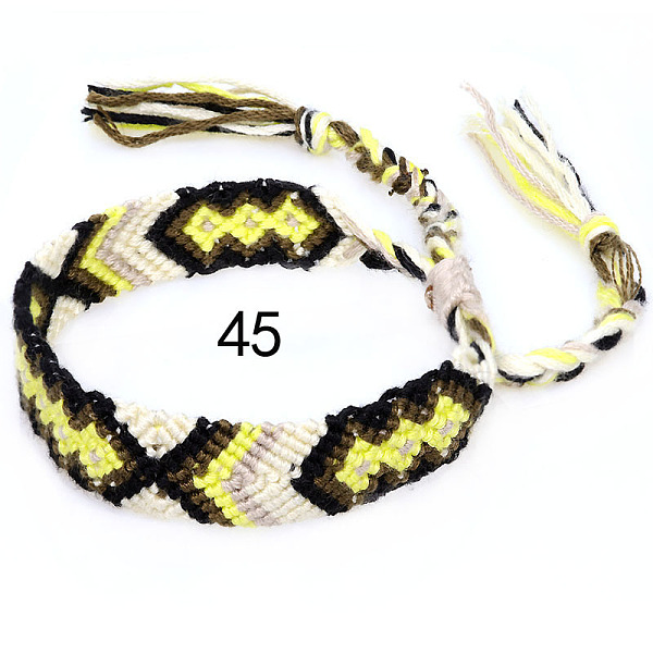 

PandaHall Cotton Braided Rhombus Pattern Cord Bracelet, Ethnic Tribal Adjustable Brazilian Bracelet for Women, Champagne Yellow...