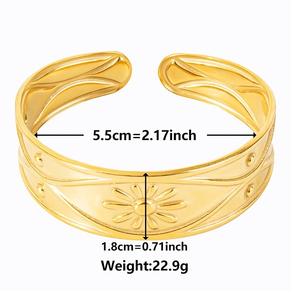 

PandaHall Stylish European and American Flower 304 Stainless Steel Cuff Bangles for Women Stainless Steel