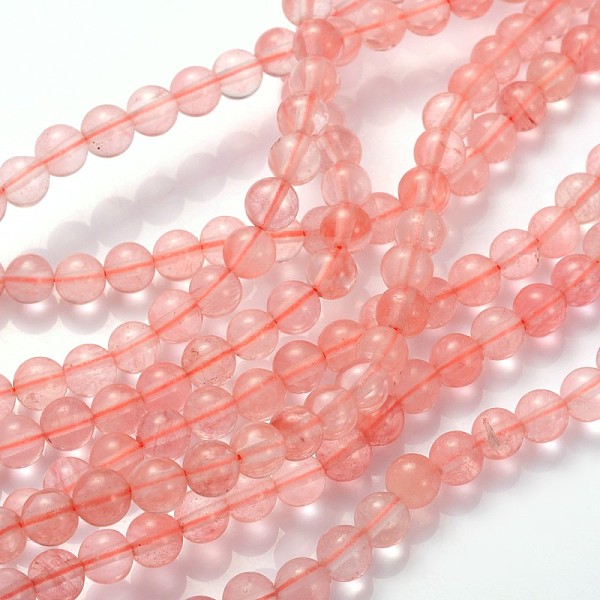

PandaHall Cherry Quartz Glass Beads Strands, Round, about 6mm in diameter, hole: about 0.8mm, 15~16 inch Cherry Quartz Glass Round Pink