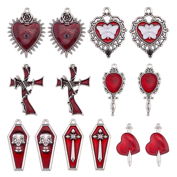 

PandaHall 14Pcs 7 Style Halloween Alloy Rhinestone Pendants, with Enamel, for DIY Necklace Bracelet Earring Accessories, Heart with..., Red