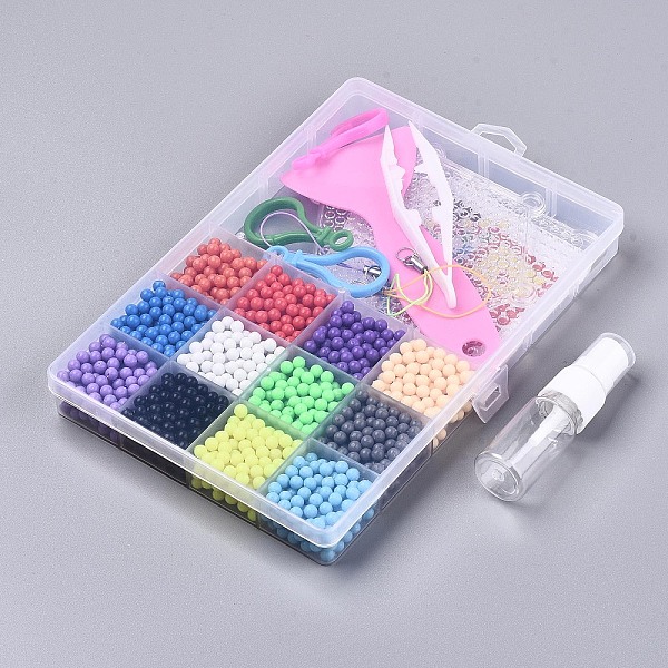 PandaHall 12 Colors 1800pcs Round Water Fuse Beads Kits for Kids, Spray and Stick Refill Beads, Random 4pcs Pattern Paper, Keychain Making...