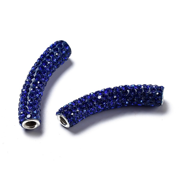 

PandaHall Brass Middle East Rhinestone Beads, Tube, Montana, 45~46.5x9mm, Hole: 4mm Brass+Rhinestone Tube Blue
