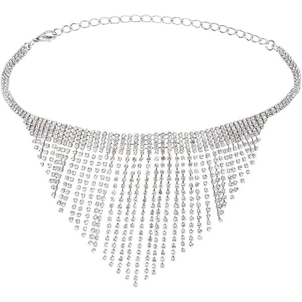 

PandaHall 1Pc Zinc Alloy Bib Necklaces, Crystal Rhinestone Tassel Necklace, Platinum, 15.75 inch(40cm) Rhinestone