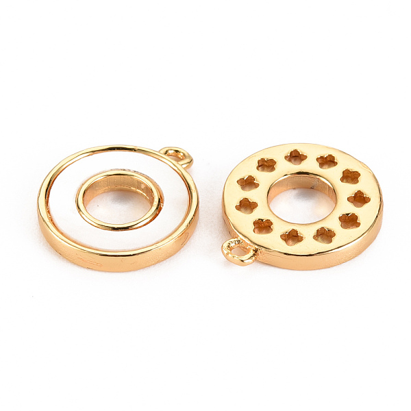 

PandaHall Natural Shell Pendants, with Brass Findings, Nickel Free, Ring, Real 18K Gold Plated, 15x13x2mm, Hole: 1.2mm Shell Ring