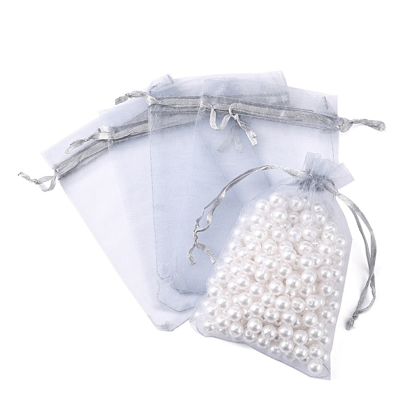 

PandaHall Organza Bags, with Ribbons, Light Grey, 15x10cm Organza Rectangle Gray
