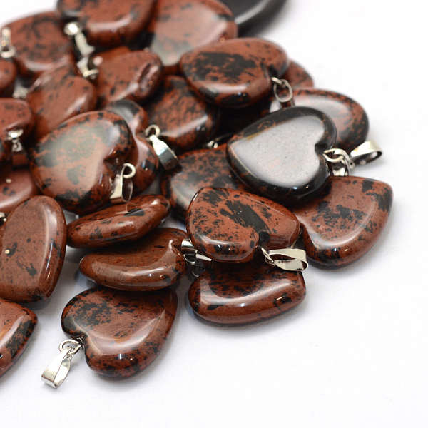 

PandaHall Heart Natural Mahogany Obsidian Pendants, with Platinum Tone Brass Findings, 20~22x20~21x5~8mm, Hole: 2x7mm Mahogany Obsidian...