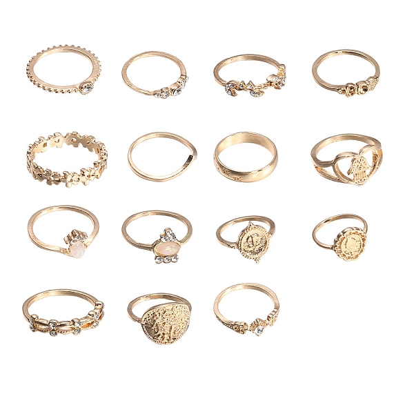 

PandaHall 15Pcs 15 Style Flower & Hamsa Hand & Oval & Cross Alloy Finger Rings Set, Stackable Rings for Women, Golden, Inner Diameter...