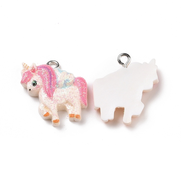 

PandaHall Opaque Resin Pendants, with Glitter Powder and Platinum Tone Iron Loops, Unicorn Charm, Pink, 21x19.5x5.5mm, Hole: 2mm Resin...