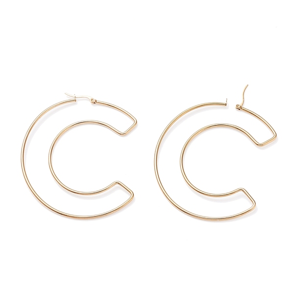 

PandaHall 304 Stainless Steel Hoop Earrings, Golden, Letter.C, 75.5x61x2mm, 12 Gauge, Pin: 0.7x1.2mm 304 Stainless Steel Letter C