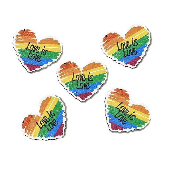 

PandaHall Rainbow/Pride Flag Theme Single Printed Aspen Wood Pendants, Heart with Word Love Is Love Charm, Colorful, 41.5x49.5x2.5mm, Hole...