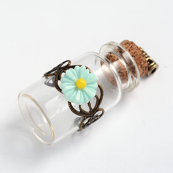 

PandaHall Cute Design Glass Wishing Bottle Pendants, with Wooden Bungs and Resin Flower, Mixed Metal Findings, Mixed Color, 47.5x27mm, Hole..., Multicolor
