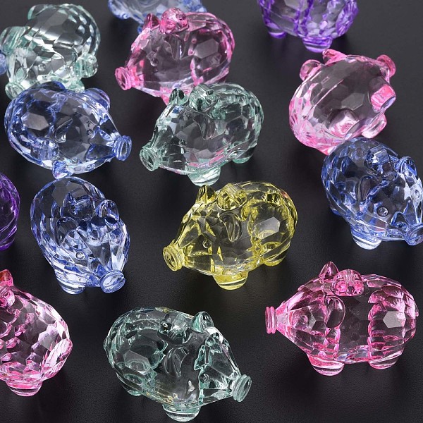 

PandaHall Transparent Acrylic Pendants, Faceted, Pig, Mixed Color, 27x38x22.5mm, Hole: 1.8mm, about 43pcs/500g Acrylic Pig Multicolor