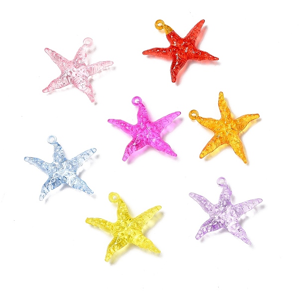 

PandaHall Transparent Acrylic Pendants, Starfish Charm, Mixed Color, 40x44x9.5mm, Hole: 2.2mm, about 150pcs/500g Acrylic Starfish Multicolor