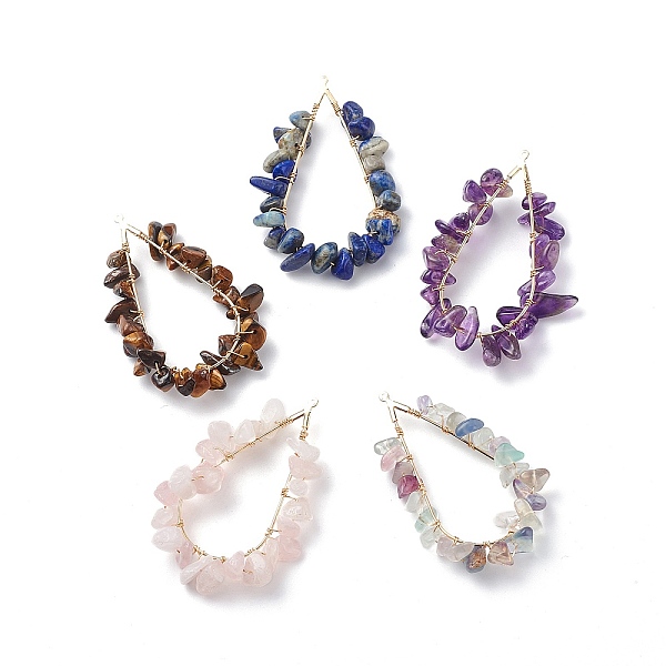 

PandaHall 5Pcs 5 Styles Teardrop Mixed Stone Chip Big Pendants, Teardrop Charm, Natural Fluorite & Lapis Lazuli & Amethyst & Rose Quartz &...