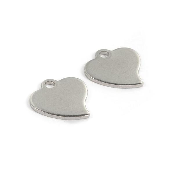PandaHall 304 Stainless Steel Charms, Heart, Tag Charms, Stainless Steel Color, 13x12x1mm, Hole: 1.5mm 304 Stainless Steel Heart