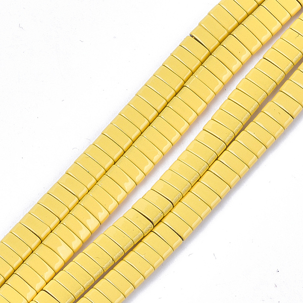 

PandaHall Spray Painted Non-magnetic Synthetic Hematite Multi-Strand Links, Two Hole Carrier Beads, For Tile Elastic Bracelets Making..., Yellow