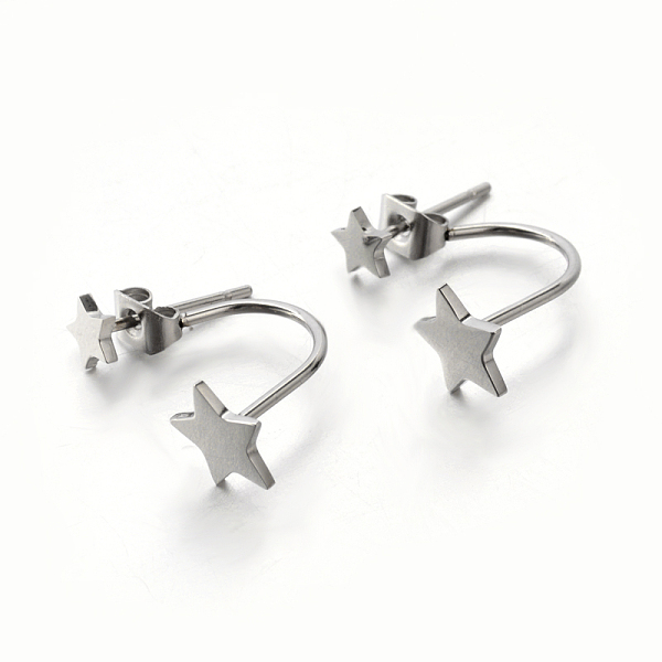 

PandaHall 304 Stainless Steel Ear Studs, Star, Stainless Steel Color, 20~25x8mm, Pin: 0.8mm 304 Stainless Steel