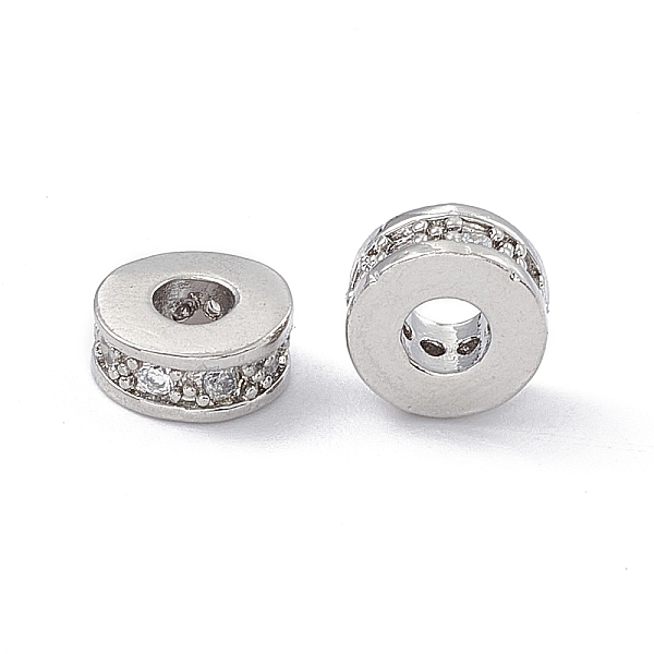 

PandaHall Brass Spacer Beads, with Crystal Rhinestone, Flat Round, Platinum, 7x3~3.7mm, Hole: 3.4mm Brass+Rhinestone Flat Round Clear
