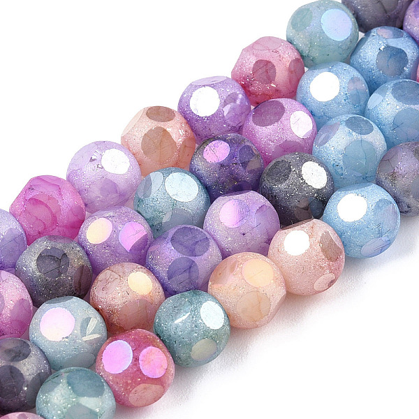 

PandaHall Opaque Frosted Glass Beads Strands, AB Color Plated, Faceted, Round, Colorful, 6.5x6mm, Hole: 1.5mm, about 70pcs/strand, 16.38...