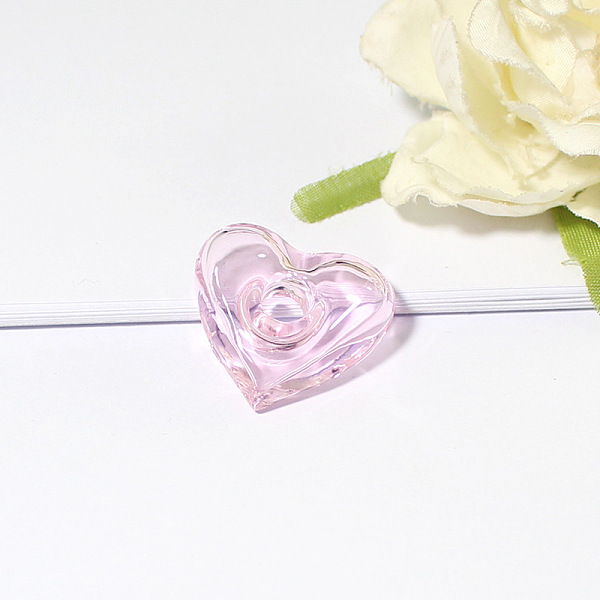 PandaHall Handmade Lampwork Perfume Bottle Pendant, Square & Heart, Pearl Pink, 22x25mm Lampwork Heart