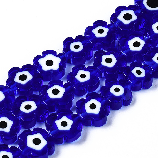 

PandaHall Handmade Lampwork Beads Strands, Flower with Evil Eye, Medium Blue, 10~13x10~13x3~4.5mm, Hole: 0.9mm, about 36~37pcs/strand, 15.35...