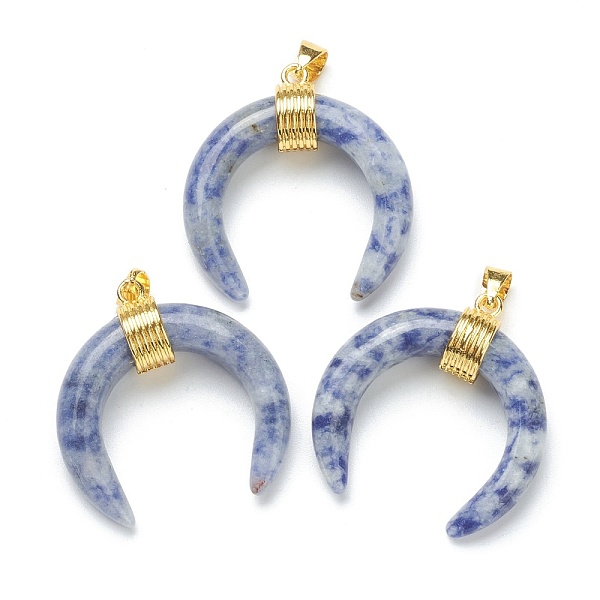 

PandaHall Natural Blue Spot Jasper Pendants, with Golden Brass Findings, Double Horn/Crescent Moon, 31~33x30x10mm, Hole: 6x4mm Blue Spot...