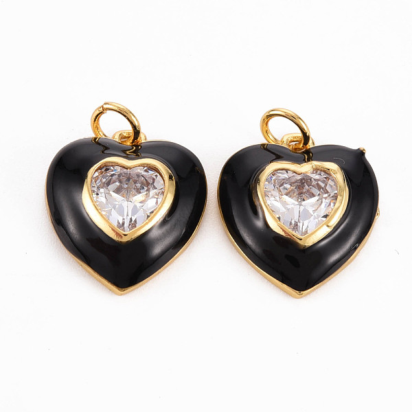 

PandaHall Brass Enamel Pendants, with Clear Cubic Zirconia and Jump Ring, Nickel Free, Real 16K Gold Plated, Heart, Black, 17.5x15.5x4.5mm...