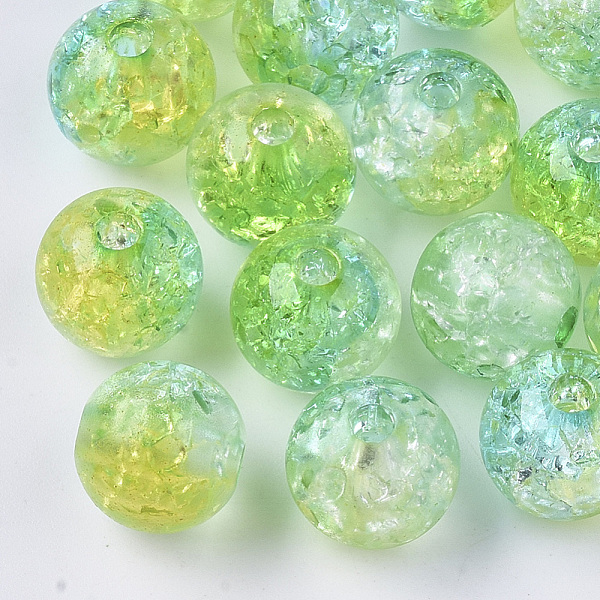 

PandaHall Transparent Crackle Acrylic Beads, Round, Yellow Green, 10mm, Hole: 2mm, about 943pc/500g Acrylic Round Green